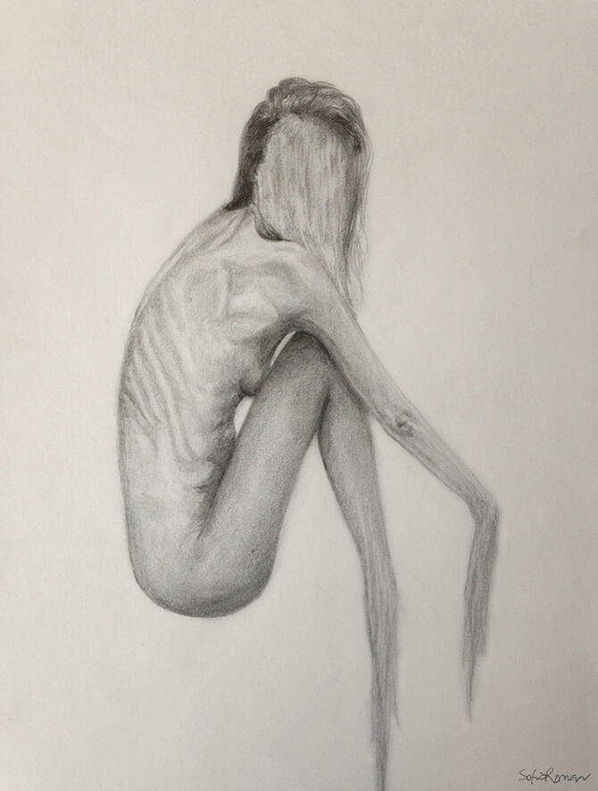 "Delusion", Graphite drawing by Sofia Román exploring bipolar hallucinations and delusions.