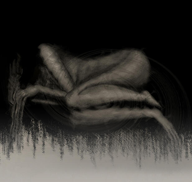 "Demoralized", artwork by Sofia Román exploring severe depression and catatonia.